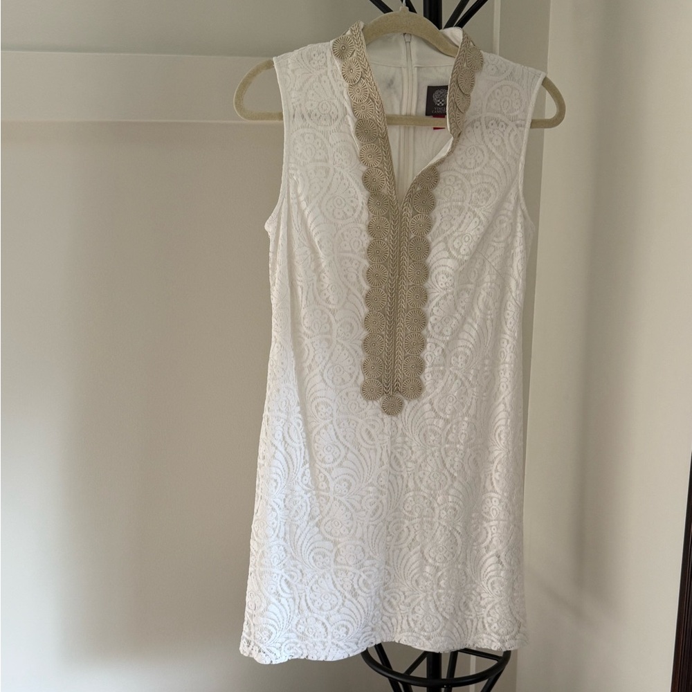 Vince Camuto Ivory Dress with Gold Embroidery